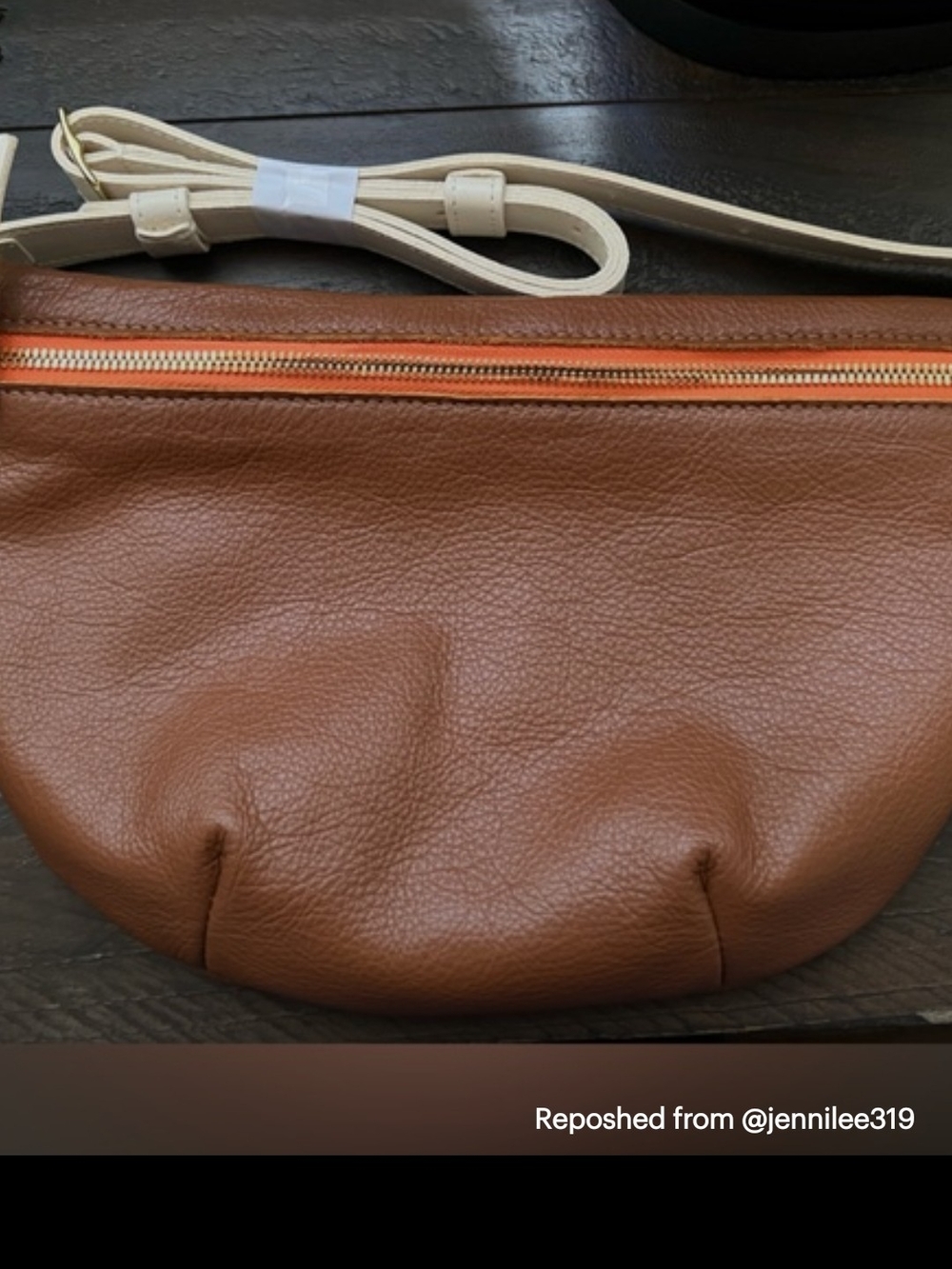 Clare V Brown Leather Crossbody with Cream Strap and Orange Trim